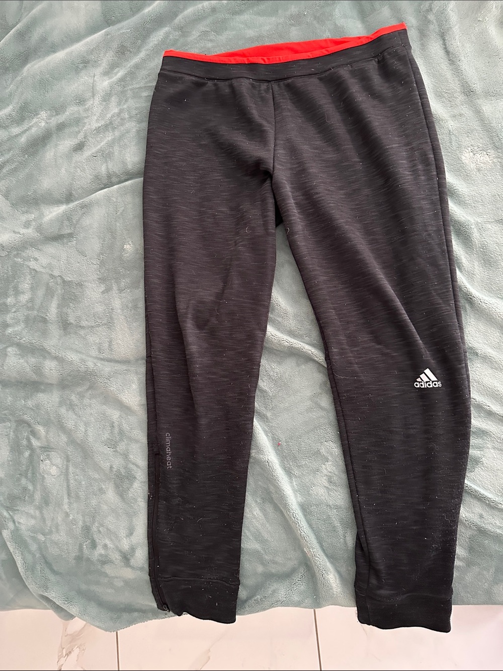 adidas Climaheat Men’s Black Active Joggers w/ Red Waistband & Zippered Bottoms